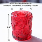 Woho Red Votive Candle Holders Set of 24 Boho Style, Ginkgo Leaves Pattern Tealight Candle Holder for Wedding Table Decor, Vintage Glass Tea Lights Candle Holder for Christmas/Vantines Day Decorations
