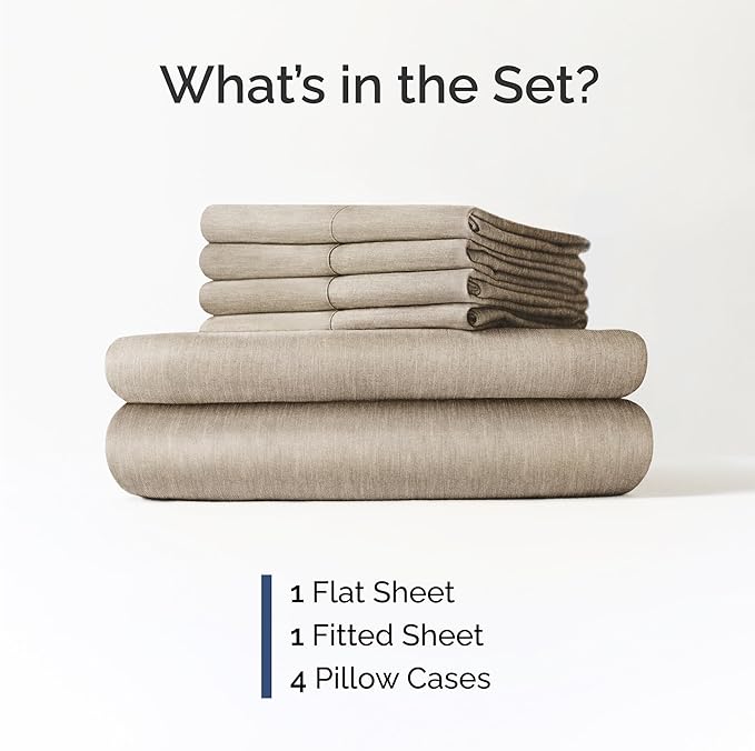 Queen 6 Piece Sheet Set - Comfy Breathable & Cooling - Soft Hotel Luxury Bedding Set with 8-16 Inch Deep Pockets - 1 Flat & 1 Fitted Sheet & 4 Pillowcases - Wrinkle Free & Easy Care - Heathered Beige