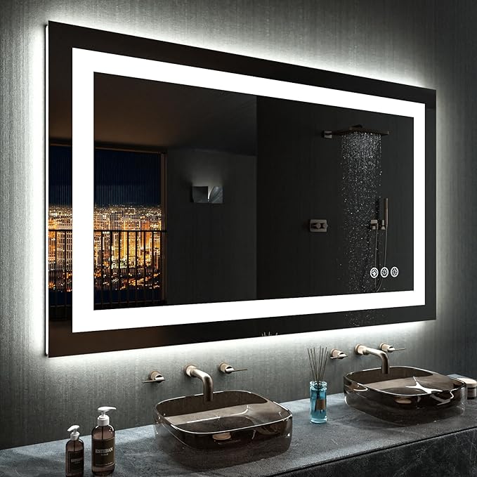 LOAAO 40”X30“ RGB LED Bathroom Mirror with Lights for Bathroom, Anti-Fog, Dimmable，Multiple Light Modes, RGB Backlit + Front Light, Memory Function, Tempered Glass