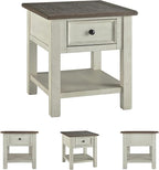 Signature Design by Ashley Bolanburg Farmhouse Square Two Tone End Table, Antique Cream