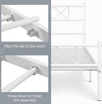 Yaheetech Twin Size Metal Platform Bed Frame with Simple Headboard and Footboard, Mattress Foundation for Under Bed Storage, Steel Slat Support, No Box Spring Needed, Easy Assembly, White