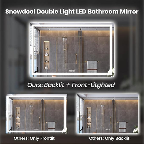 60"X40" LED Bathroom Mirror with Front Lights and Backlit, Anti-Fog, Dimmable, Shatter-Proof Tempered Glass, Lighted Bathroom Vanity Mirror for Wall with 3 Colors, Memory Function