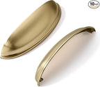 khtumeware 10 Pack 5" Gold Drawer Pulls Brushed Brass Cabinet Cup Pulls Kitchen Hardware Cabinet Handles Drawer Handles Knobs 5 inch Hole Center