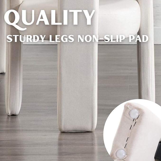 Modern Barrel Dining Chairs Set of 6, Linen Upholstered Accent Chairs with Arms Comfy Makeup Vanity Chairs, Dining Living Room Kitchen Chairs, Beige