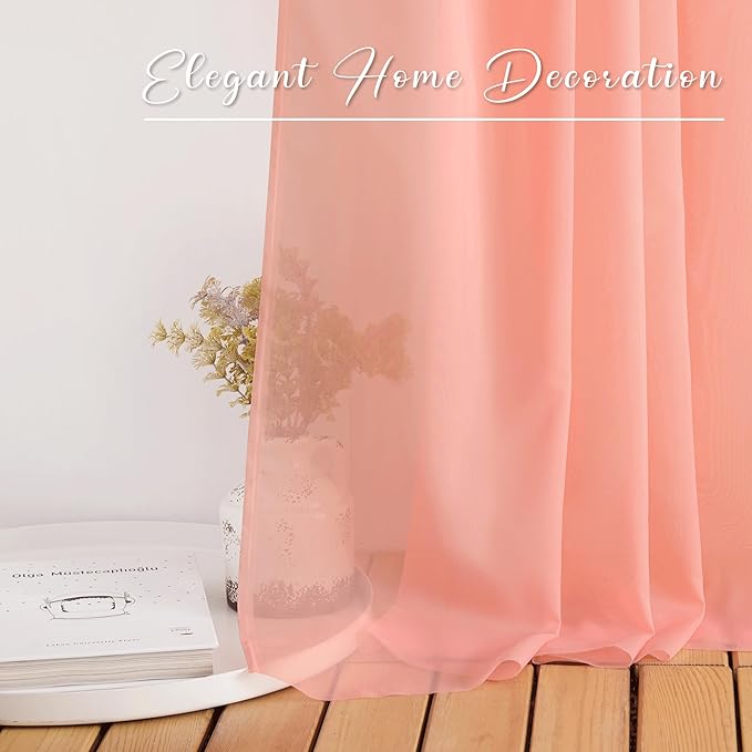 NICETOWN Coral Pink Scarf Voile Sheer Textured for Princess Decor, Lovely Window Topper Decorative Valance for Girls/Daughter's Bedroom, W60 x L216, 1 Pair