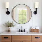 DUMOS Black Circle Mirror for Wall 24.02 inch, Bathroom Round Mirror for Over Sink, Bathroom, Entryway, Bedroom, Vanity