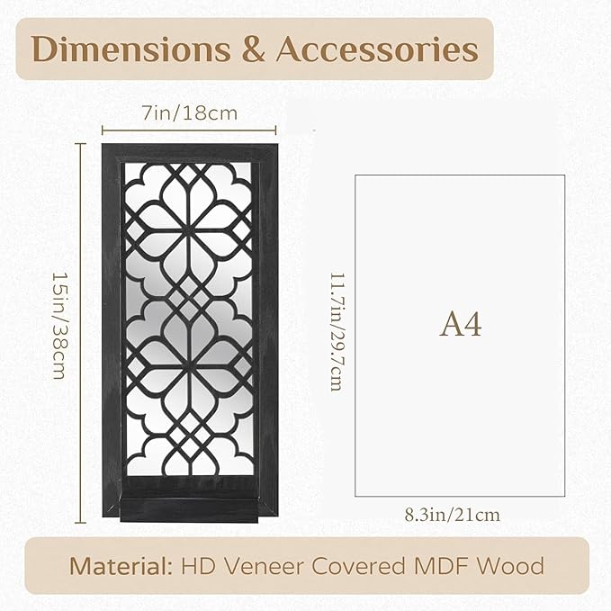 Black Candle Sconces Wall Decor - Gothic Wood Candle Shelves Decor for Plant Display - Halloween Wall Candle Holder Vintage Sconces for Office Fireplace Window Hallway