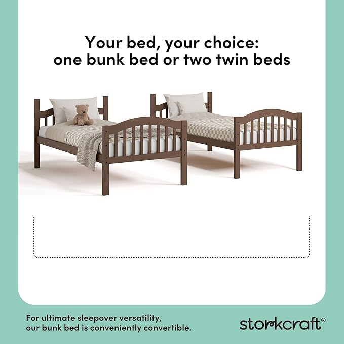 Storkcraft Long Horn Twin-Over-Twin Bunk Bed (Hazelnut)- GREENGUARD Gold Certified, Converts to 2 Individual Twin Beds