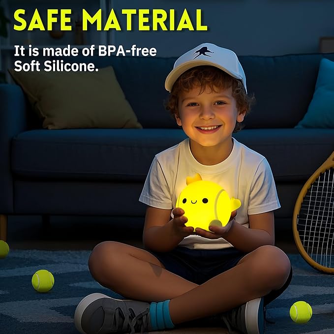 Tennis Gifts, Tennis Ball Night Light for Boys-Rechargeable Squishy Silicone Lamp,Cute Tennis Ball lamp for Tennis Sports Lovers Boys Girls Birthday Gifts