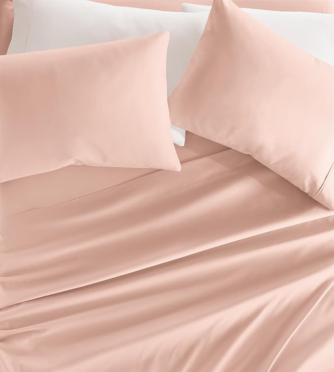 Linen Market Double-Brushed Microfiber California King Sheet Set 4 Piece – Oeko-TEX Certified Ultra Soft & Wrinkle-Free - 16" Deep Pocket Sheets Easy Care Cal-King Size - Blush