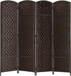 Rose Home Fashion Room Divider, 6 ft Tall Room Dividers and Folding Privacy Screens, 16in Privacy Screen 4 Panel Dark Coffee Space Temporary Wall Foldable Partition Separation