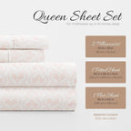 Linen Market Patterned Microfiber Queen Sheet Set 4 Piece – Oeko-TEX Certified Ultra Soft & Wrinkle-Free - 16" Deep Pocket Sheets - Easy Care Queen Size - Classic in Pink