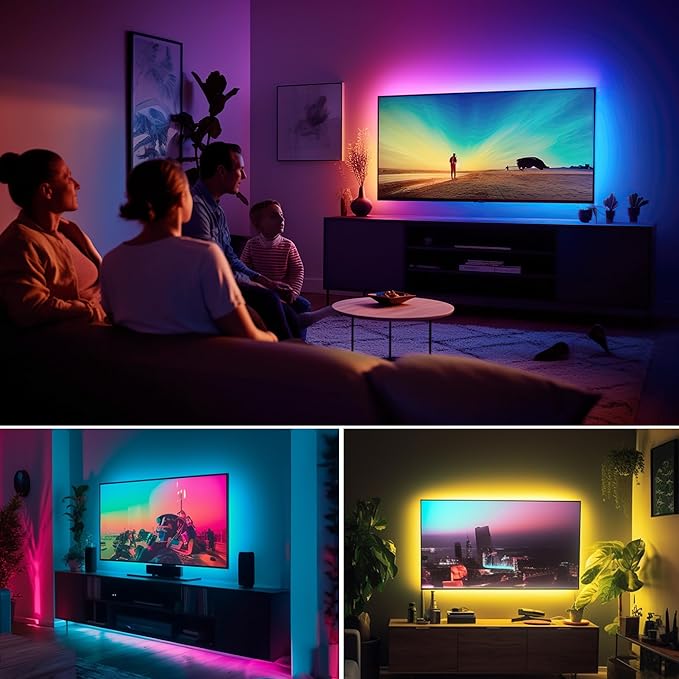maylit ICRGB TV LED Backlight, 24.6ft Bluetooth LED Lights for TV 85-100in, USB Powered TV Lights Kit with Remote and App Control, Music Sync, Color Change with TV Sound, Bias Lighting for HDTV