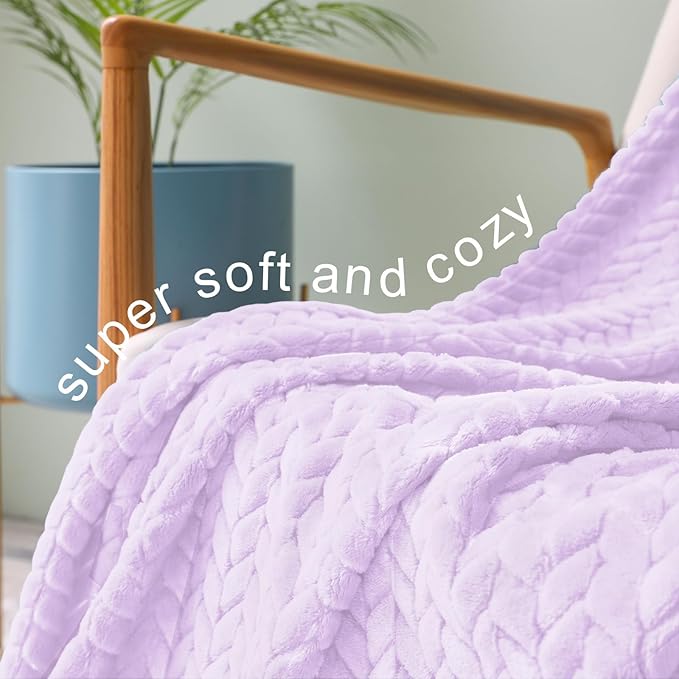 Exclusivo Mezcla Fleece Queen Size Blanket for Bed, 90x90 Inches Soft Cozy Jacquard Flannel Blankets, Lightweight Fuzzy Plush Warm for Winter, Lilac Purple