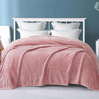 Exclusivo Mezcla Fleece Twin Size Blanket for Bed, 90x66 Inches Soft Cozy Jacquard Flannel Blankets, Lightweight Fuzzy Plush Warm for Winter, Pink