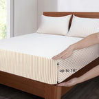 Mejoroom Striped Full Size Sheets - 1800TC Luxury Full Sheets with 16 Inch Deep Pocket - Premium Bedding Collection - Extra Soft, Breathable, Wrinkle, Fade & Stain Resistant - 4 Piece (Beige Stripe)