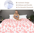 Fleece Cow Print Blanket Queen Size for All Season - Premium Lightweight Anti-Static Super Soft Cozy Plush Cow Blankets for Queen/Full Bed,90" x 90"(Pink Cow)