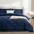 CozyLux Oversized King Comforter Set Navy Blue, 7 Pieces Bed in a Bag Comforter Set with Sheets Luxury Bed Set for All Seasons, Bedding Set with Down Alternative Comforter, Sheets, Pillowcases & Shams