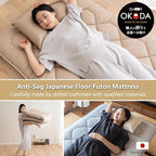 EMOOR Japanese Floor Futon Mattress Anti-Sag Small-Twin Made in Japan 100% Cotton Chip Foam Gray, Shikibuton Foldable Sleeping Bed Tatami Mat