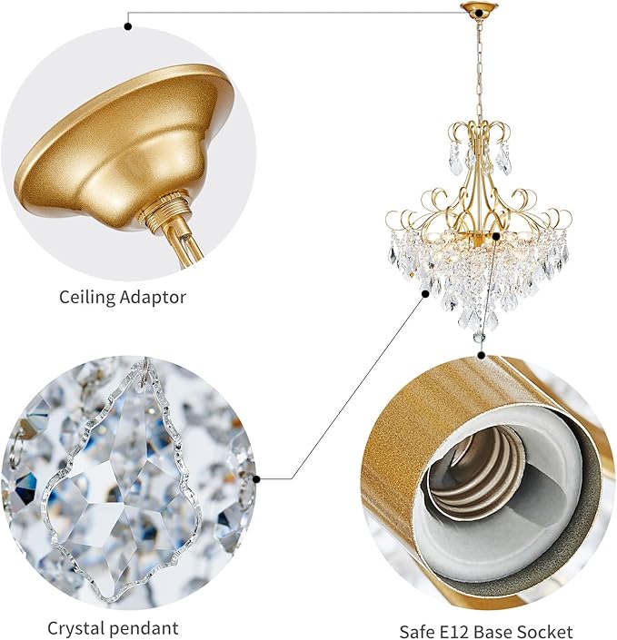 WUZUPS Crystal Chandelier 10-Light Pendant Ceiling Light Modern Lighting Fixture for Dining Room Hallway Bedroom Kitchen Bathroom, H 27.6" x W 22.8", E12 Base, Gold