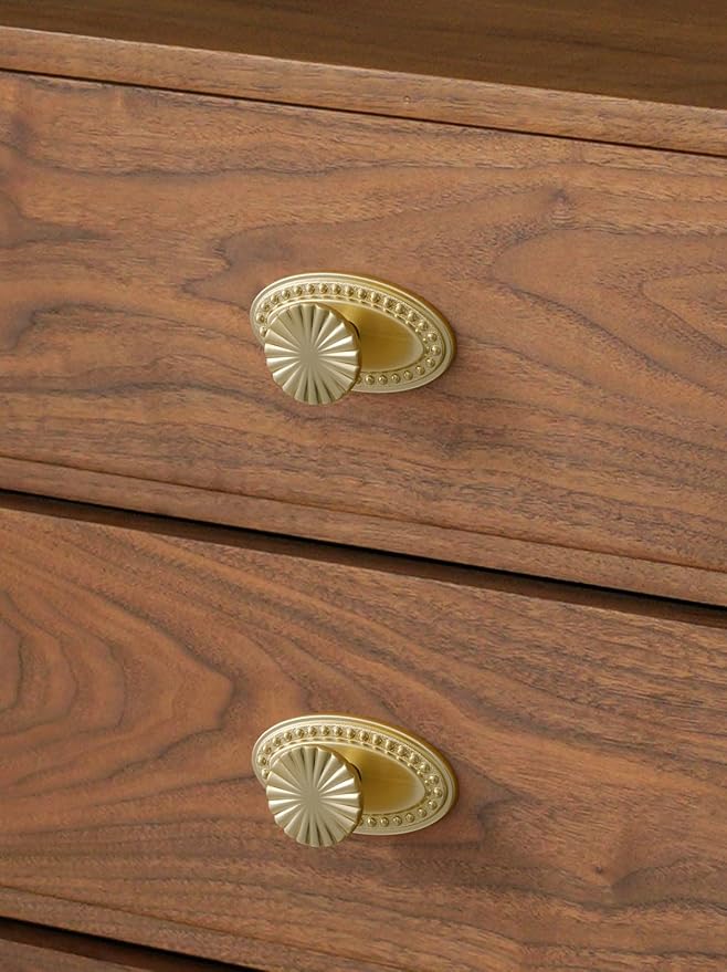 5 Pack Brushed Gold Cabinet Knobs with Base Brass Flat Drawer Pulls Kitchen Cupboard Bathroom Dresser Cabinet Hardware Handles Zinc Alloy