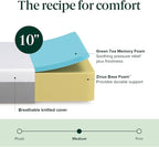 ZINUS 10 Inch Green Tea Essential Memory Foam Mattress [New Version], Twin, Fiberglass Free, Medium Feel, Breathable Airflow Memory Foam, Certified Safe Foams & Fabric, Mattress in A Box