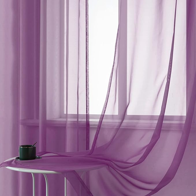 DUALIFE Purple Curtains 72 Inch Length for Girls Bedroom Set of 2 Panels Grommet Window Semi Voile Drapes Purple Sheer Curtains for Living Room Kids Decor Dark Royal Purple 52x72 Long