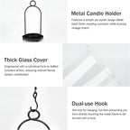 Glass Hurricane Candle Holder Decorative Gold Candle Lantern, Pillar Candlestick Holders Set of 2, Hanging Metal Holder Modern Table Centerpieces, Black