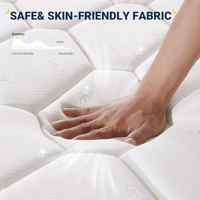 Avenco 8 Inch Twin Mattress, Foam and Spring Hybrid Mattresses in a Box, Medium Soft Breathable Fabric & Adaptive Support CertiPUR-US Certified, Colchones Twin Size in Guest and Kids Bedroom