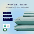 California Design Den Full Size Bed Sheets Set - Soft 400 Thread Count Sateen, Natural 100% Cotton Sheets with Deep Pockets, Breathable, Cooling and Durable Bedding Set - Teal