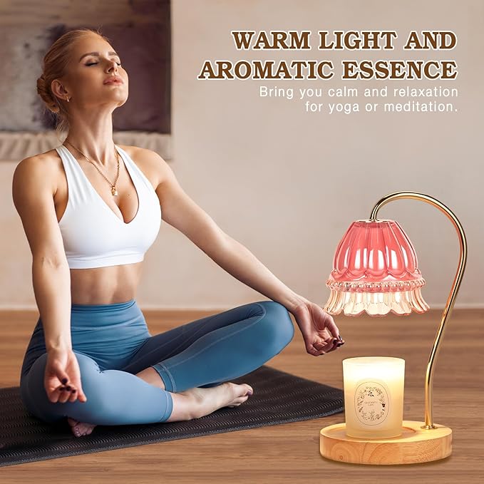 Flower Candle Warmer Lamp with Timer, Wax Warmer, Height Adjustable, Birthday Gifts for Women, Mom, Sister, Candle Lamp Warmer Christmas Gifts, Electric Dimmable Candle Warmer, Vintage Home Decor