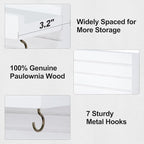 Decorative Key Holder for Wall with Shelf, Entryway Shelf with Hooks Holds Leashes, Jackets and Glasses – Sturdy Wood Keyholder Entrance Hanger with Mounting Hardware (White, Large)
