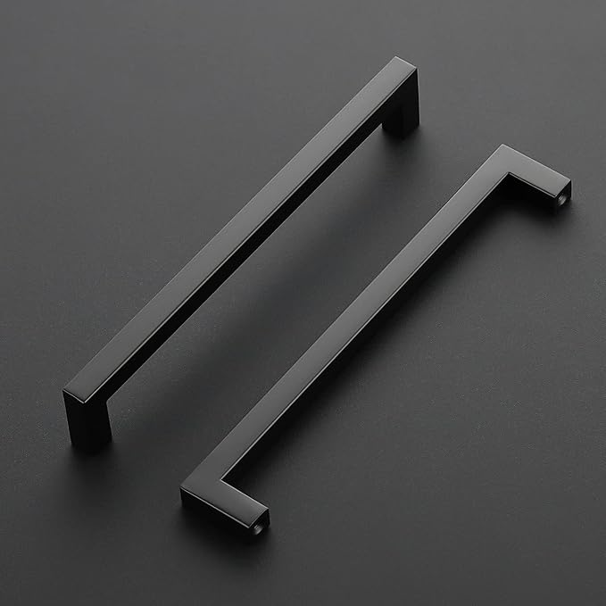 Ravinte 10 Pack Black Cabinet Pulls 8 Inch Square Cabinet Handles Matte Black Kitchen Hardware for Cabinet Drawer Pulls Come with Screwdriver