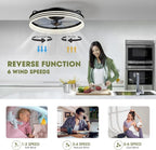 Ceiling Fans with Lights, Flush Mount Ceiling Fan with Lights and Remote, 6 Wind Speeds Smart Low Profile Ceiling Fan for Bedroom, Kids Room and Living Room 20" (Black)