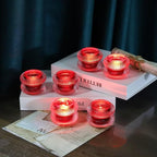 Woho Ribbed Glass Votive Candle Holders Set of 6, Red Tealight Candle Holder for Wedding Table Decor, Vintage Tea Lights Candle Holder for Christmas/Valentines Day Decorations (Red, 2.1" H X 2.75" D)