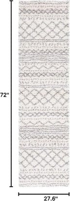 SAFAVIEH Arizona Shag Collection Runner Rug - 2'3" x 6', Ivory & Grey, Moroccan Design, Non-Shedding & Easy Care, 1.6-inch Thick Ideal for High Traffic Areas in Living Room, Bedroom (ASG741F)