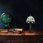 Tiffany Small Lamp Blue Baroque Stained Glass Table Lamp 3 Way Color-Temparetures Bedside Nightstand Table Lamps for Bedroom Living Room Home Office Desk Light W/LED Bulb 6X6X12.5Inch
