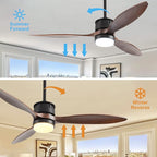 BOJUE Ceiling Fans with Lights, 60 Inch Black Ceiling Fan with Remote Control, 3 Wood Fan Walnut Blades, Modern Fan Lights for Farmhouse Living Room/Bedroom/Study