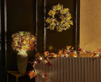 Hairui Lighted Maple Leaf Garland with Timer 6FT 24 Warm White LED, Fall Garland with Lights Battery Operated for Thanksgiving Harvest Christmas Wedding Decoration Indoor Outdoor