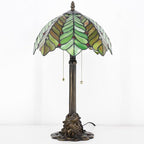 Tiffany Stained Glass Table Lamp 12X12X21Inch Resin Base Desk Bedroom Living Room Reading Light (Brown Green Leaf)