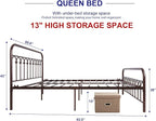 Metal Bed Frame Queen Size with Vintage Headboard and Footboard Platform Base Wrought Iron Double Bed Frame (Queen, Antique Brown)