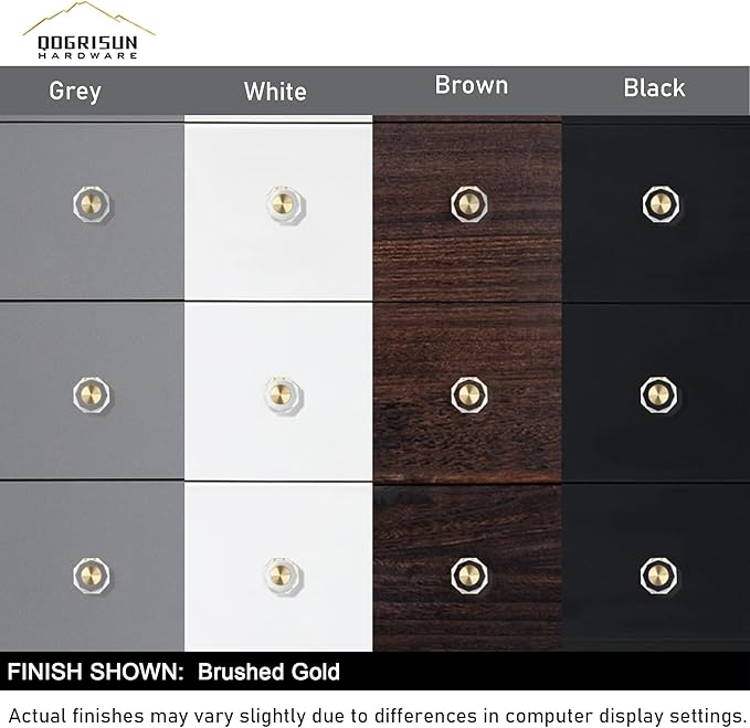 QOGRISUN 15-Pack Brass Crystal Cabinet Knobs, Glass Crystal Gold Drawer Knobs, 1-1/4-Inch Polygon, Decorative Dresser Pulls, Modern Cabinet Hardware