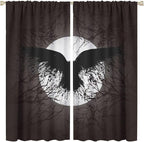 Cool Raven Print Curtains - Vintage Nordic Viking Theme Dead Tree Crow Full Moon Thermal Insulated Blackout Curtains - Rod Pocket Window Treatment Drapes for Bedroom 2 Panels 84L x 42W