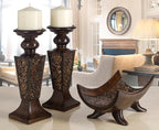 Creative Scents Schonwerk Brown Pillar Candle Holder Set of 2- Crackled Mosaic Design- Functional Table Decorations- Centerpieces for Dining/Living Room- Best Wedding Gift