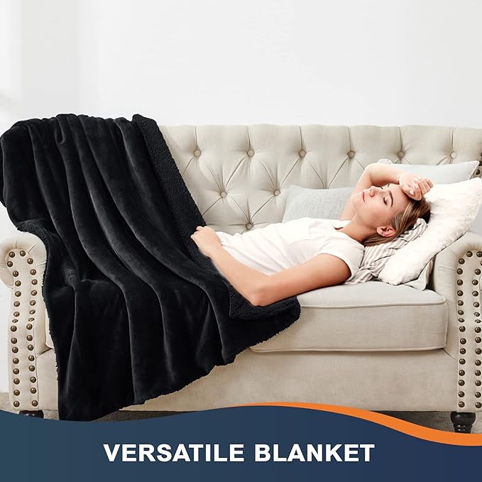 Walensee Sherpa Fleece Blanket (Queen Size 90”x90” Black) Plush Throw Fuzzy Super Soft Reversible Microfiber Flannel Blankets for Couch, Bed, Sofa Ultra Luxurious Warm and Cozy for All Seasons