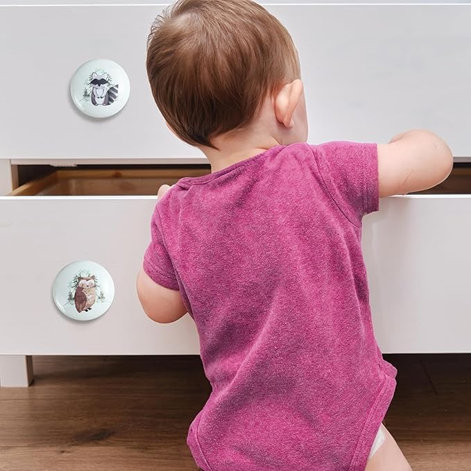 6PCS 1.5" Nursery Safari Animals Ceramics Drawer Handle Pulls Cute Decor Dresser Knobs Children's Cabinet Knob (Bear)