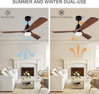 BOJUE 52 Inch Ceiling Fans with Lights and Remote Control, Outdoor Ceiling Fans for Patios; Black Ceiling Fan with Light for Bedroom Living Room, Solid Wood, 3CCT Dimmable, Memory Function