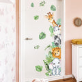 Watercolor Jungle Animal Wall Decals, SUNOYAR Forest Animal Wall Stickers for Kids Boys, DIY Elephant Lion Giraffe Zebra Cow Animals Mural Decor for Bedroom Bathroom Wall Door Game Rooms Daycare
