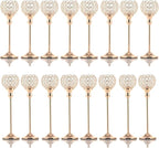 VINCIGANT 16PCS Gold Crystal Candle Holders Pillars for Wedding Decoration,Votive Crystal Candle Holders for Dinner Table Room Party Rhinestone Decorative