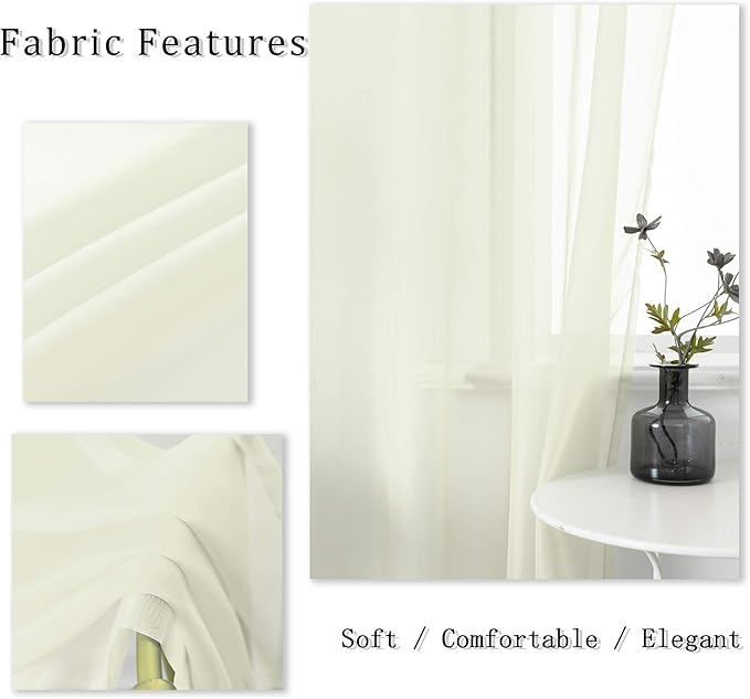 DUALIFE Cream Beige Sheer Curtains for Bedroom 84 inch Length 2 Panel Set Light Filtering Semi Sheer Farmhouse Style Living Room Curtains 52X84 Inches 2 Panels Ivory